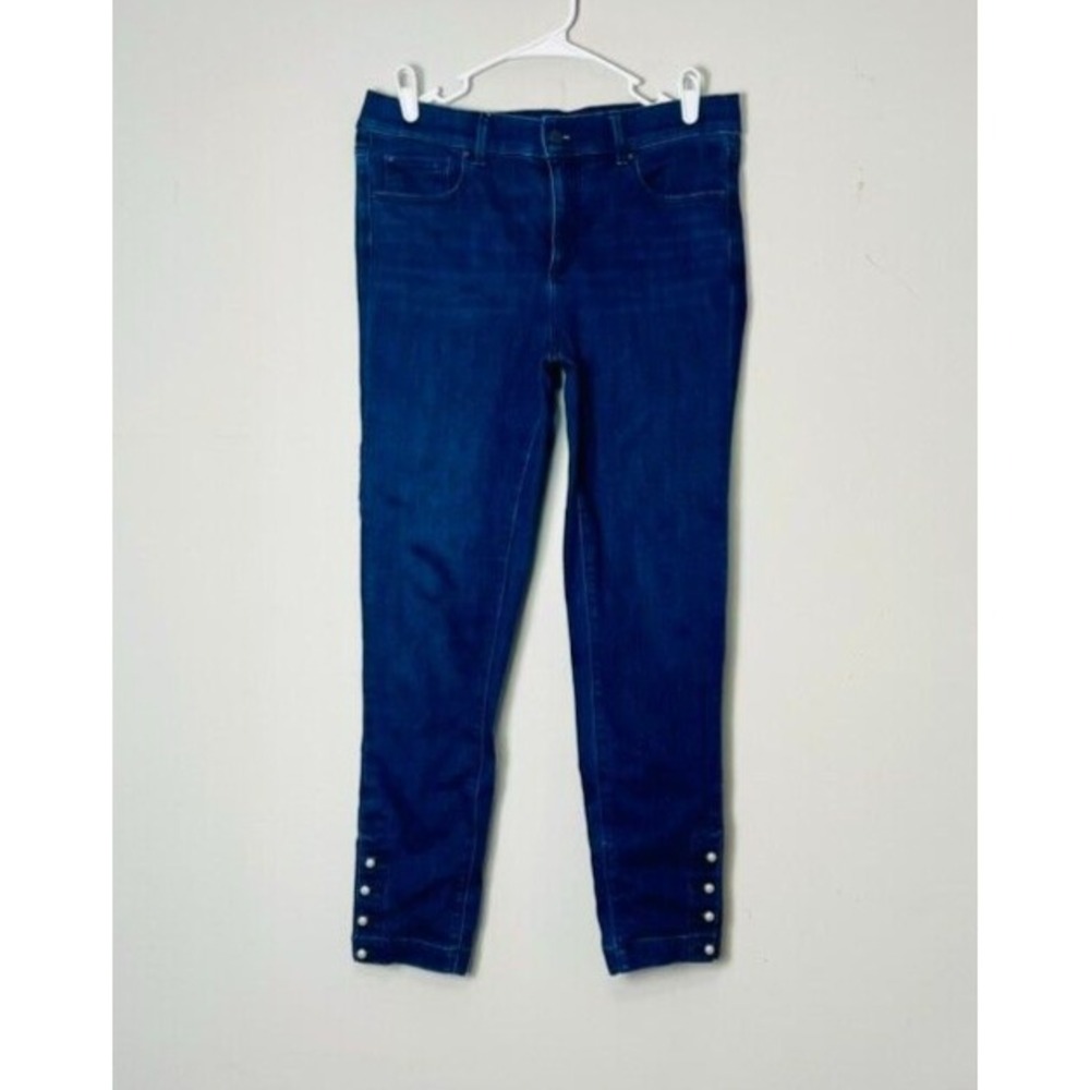 Ann Taylor Jeans Women's 8 Blue Dark Wash Denim‎ Pearl Accent Ankle Skinny Leg
